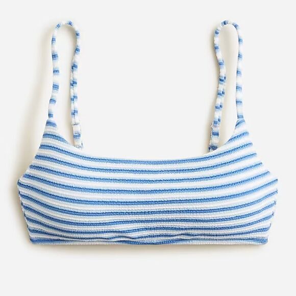J.CREW Textured Scoop Neck Bikini Top Size 3X Blue White Striped Coastal NWT - Picture 1 of 7